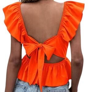 Who's That Girl XL ruffle open tie back peplum square neck top TS 1928